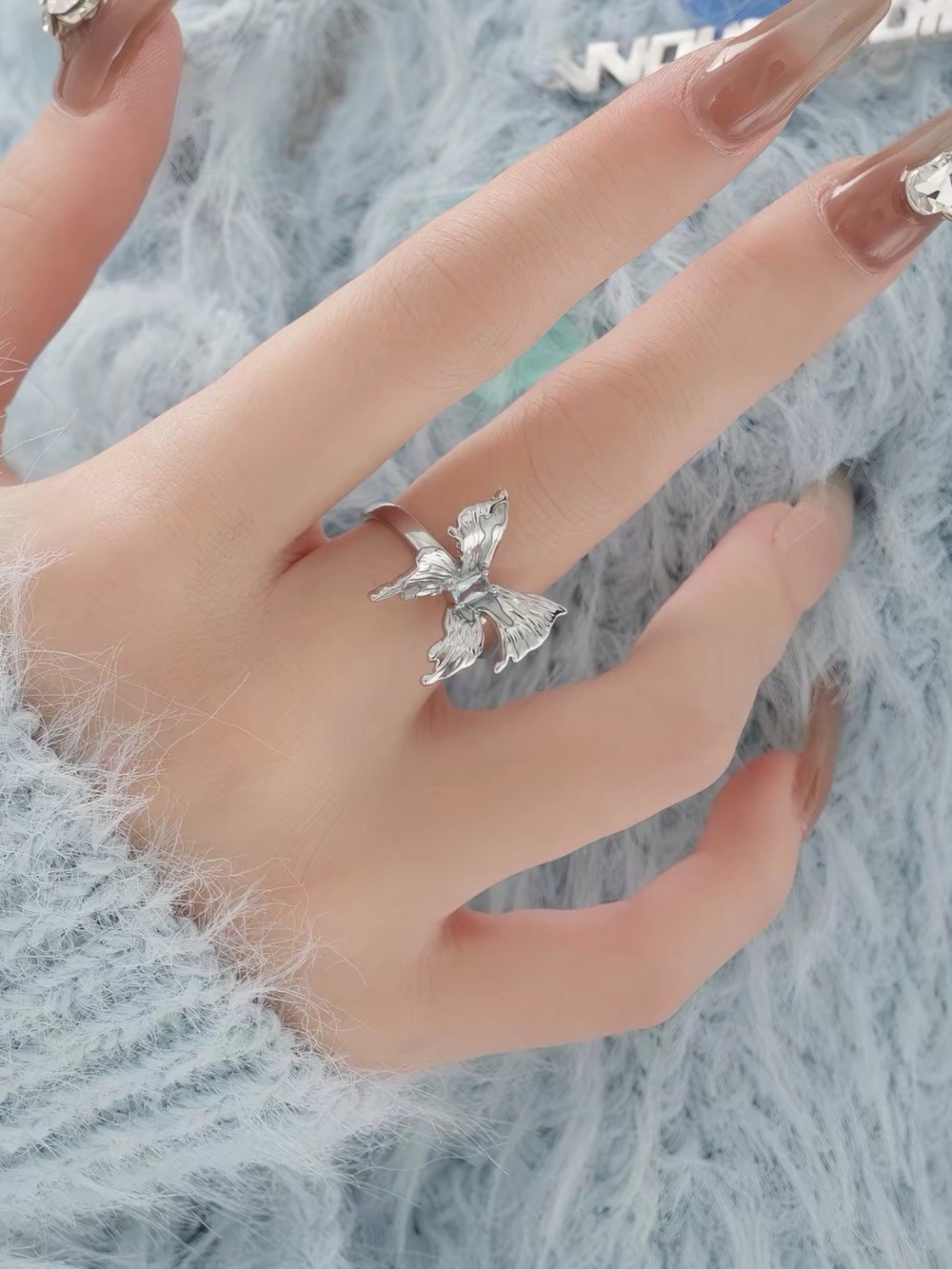 Liquid Metal Structural Butterfly Ring - 925 sterling silver ring